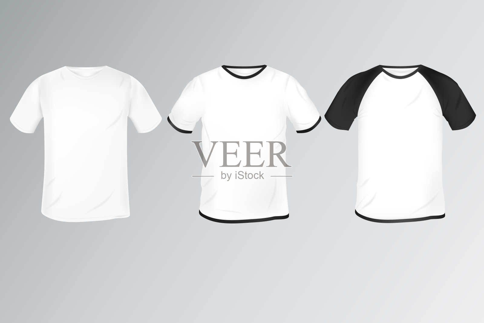 一套不同风格的男士t恤:简单的白色,专用的衣领和拉格兰。动作捕捉服装设计插画素材
